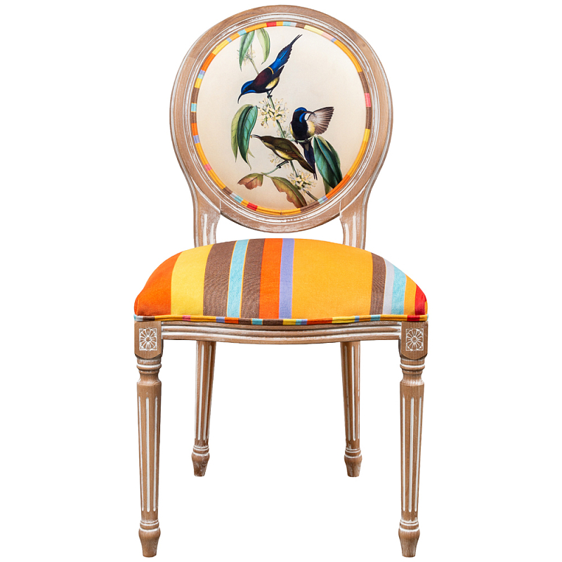              Blooming Blue Birds Colorful Stripes Chair      | Loft Concept 