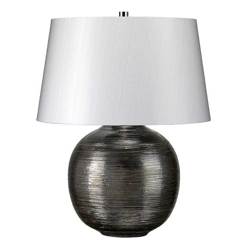 Настольная лампа с круглым фарфоровым основанием ручной работы с покрытием глазурью и белым абажуром из искусственного шелка Elstead Lighting Серый Серебряный в Москве | Loft Concept 