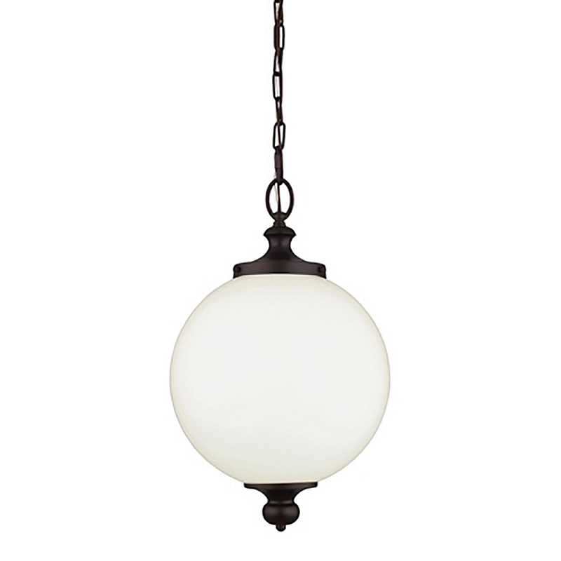 Подвесной светильник с белым стеклянным плафоном в форме шара на цепи Feiss Бронза Никель Белый Бежевый в Москве | Loft Concept 