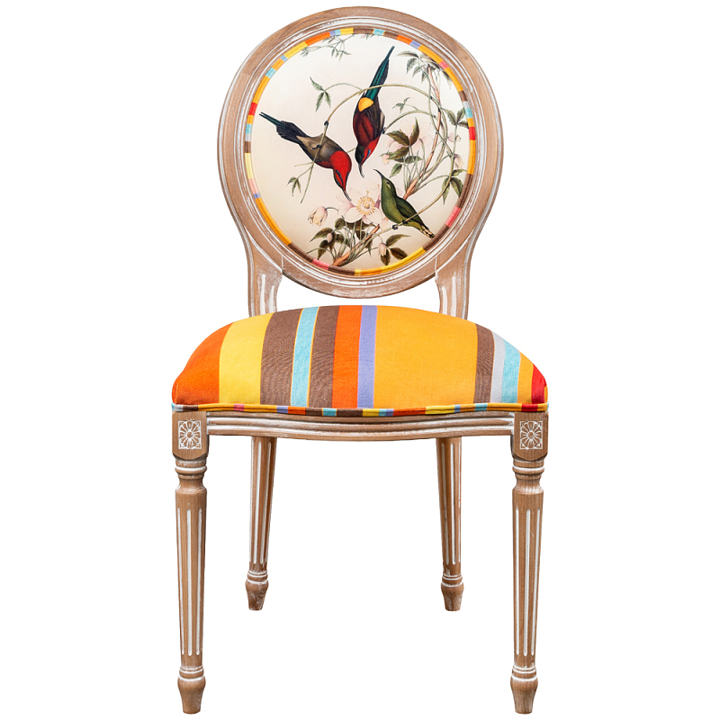              Blooming Red Birds Colorful Stripes Chair      | Loft Concept 