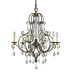 Люстра бронзового цвета с 6-ю лампами и подвесками из оптического стекла в классическом стиле Feiss варинант исполнения - 1 | Loft Concept в Москве