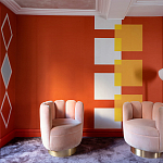 Обои ручная роспись Chez Nina by India Mahdavi Lantana colourway on Arancio dyed silk варинант исполнения - 2 | Loft Concept в Москве