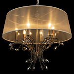 Люстра подвесная круглая с тканевым полупрозрачным абажуром и подвесками 6 ламп Gilded Elegance варинант исполнения - 5 | Loft Concept в Москве