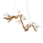 Люстра подвесная линейная с прозрачными стеклянными птичками на ветвях Serip Voa варинант исполнения - 8 | Loft Concept в Москве