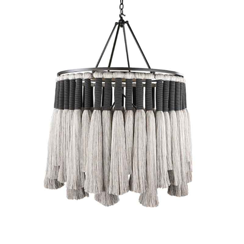 Люстра круглая плетеная с кисточками Boho Tassel Chandelier Серый Люстра круглая плетеная с кисточками Boho Tassel Chandelier Серый в Москве | Loft Concept