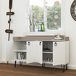 Комод белый с 4-мя дверцами и бежевой столешницей на металлических ножках DEA CONSOLE TABLE LIGHT MOCHA WHITE варинант исполнения - 2 | Loft Concept в Москве