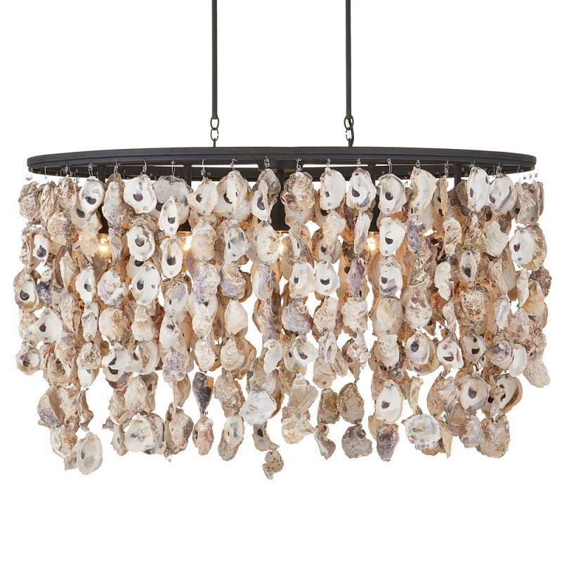 Люстра овальная с подвесками из устричных раковин Sea Ravens Черный в Москве | Loft Concept 