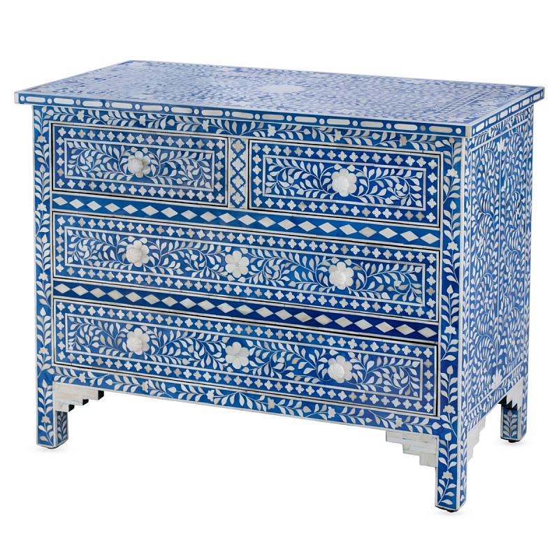      Bone Inlay Dresser Blue Floral Design Chest of Drawers ivory (   )    | Loft Concept 