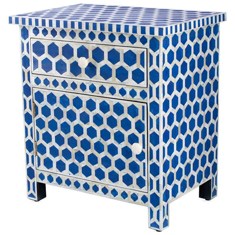  Midnight Blue Hexagon inlay cupboard 2 Drawer  ivory (   )    | Loft Concept 