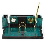 Настольный письменный набор из змеевика с часами и календарницей Successful Leader варинант исполнения - 1 | Loft Concept в Москве