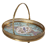 Блюдо овальное с ручкой и голубым фарфоровым дном с цветочным рисунком Blue Garden варинант исполнения - 1 | Loft Concept в Москве