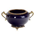 Чаша темно-синяя фарфоровая с бронзовыми ручками и ажурным ободком Eden Garden варинант исполнения - 1 | Loft Concept в Москве