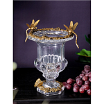 Ваза из прозрачного стекла на бронзовой подставке с ободком и ручками в виде стрекоз Eden Garden варинант исполнения - 2 | Loft Concept в Москве