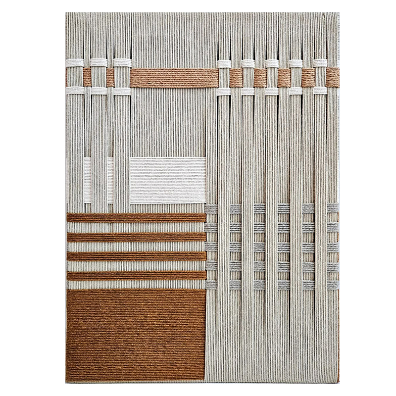 Панно из шнура Бежевая геометрическая абстракция wall panel line beige  Коричневый Молочный в Москве | Loft Concept 