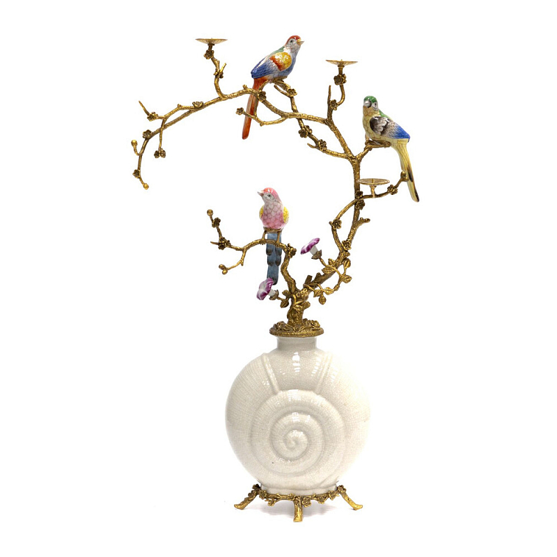 Подсвечник с декором из птиц на ветвях Birds of Paradise Бронза Мульти Белый в Москве | Loft Concept 