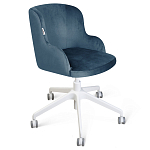 Стул с мягкой синей обивкой из велюра и подъемно-поворотным механизмом на белых колесиках Harper Blue and White варинант исполнения - 1 | Loft Concept в Москве