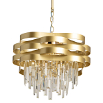 Люстра цвета матового золота с металлическими лентами и длинными прозрачными подвесками Gilded Waves варинант исполнения - 1 | Loft Concept в Москве