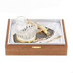 Икорница с ложкой с декором "Кадушка" с гравировкой на подставке из натурального камня Агат Decorative Cavair Dishes варинант исполнения - 4 | Loft Concept в Москве