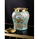 Ваза округлой формы из фарфора с рисунком и бронзовой крышкой Turquoise Blooming Garden варинант исполнения - 2 | Loft Concept в Москве