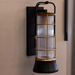 Настенный фонарь цилиндрической формы с рифленым стеклом в золотом каркасе на черном прямоугольном основании Eurofase варинант исполнения - 9 | Loft Concept в Москве