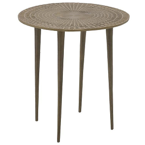 Круглый металлический приставной стол с рельефным узором на столешнице Aneurin Side Table