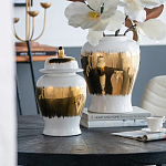 Ваза белая с крышкой и золотистыми фрагментами 46 см Chinoiserie Ceramics варинант исполнения - 1 | Loft Concept в Москве