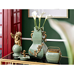 Ваза зеленого цвета из фарфора с бронзовыми ручками в виде драконов и рельефным цветочным декором Eden Garden porcelain and bronze варинант исполнения - 8 | Loft Concept в Москве