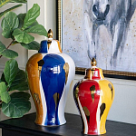 Ваза с крышкой и мазками синего и золого цвета на белом фоне Chinoiserie Ceramics варинант исполнения - 5 | Loft Concept в Москве