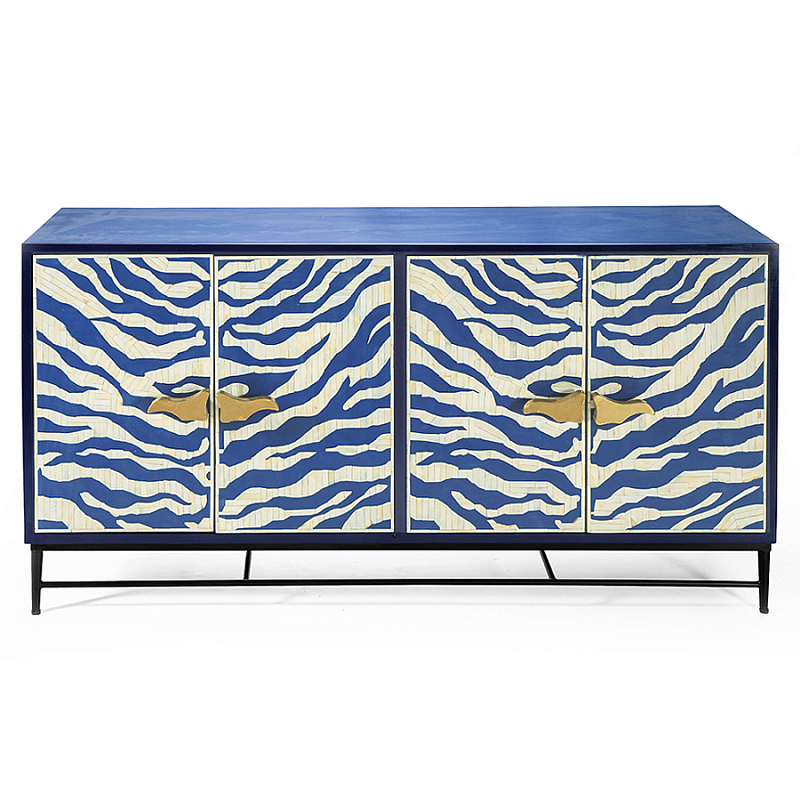 Буфет в гостиную с инкрустацией Bone Inlay Deco Sideboard - Orleans ZEBRA Белый Синий Золотой в Москве | Loft Concept 