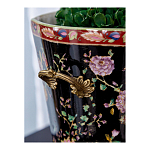 Кашпо из фарфора черная с цветочной росписью и бронзовой стрекозой Spring Garden варинант исполнения - 5 | Loft Concept в Москве