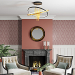 Люстра подвесная с 2-мя пересекающимися круглыми подвесами в черном и золотистом цвете и вертикальными подвесками Ring Horizontal варинант исполнения - 3 | Loft Concept в Москве