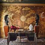 Обои ручная роспись в стиле Арт-деко Deco Dawn Bas Relief on Deep Rich Gold gilded paper варинант исполнения - 1 | Loft Concept в Москве