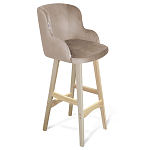 Барный стул со спинкой и подлокотниками на 4-х деревянных ножках Бежевый Велюр Ava Charm варинант исполнения - 1 | Loft Concept в Москве