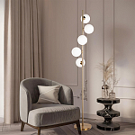 Торшер на золотом основании с 5-ю белыми шарообразными плафонами Bubble варинант исполнения - 4 | Loft Concept в Москве