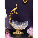 Чаша из прозрачного стекла на бронзовой подставке в виде павлина с рельефным хвостом Eden Garden варинант исполнения - 2 | Loft Concept в Москве