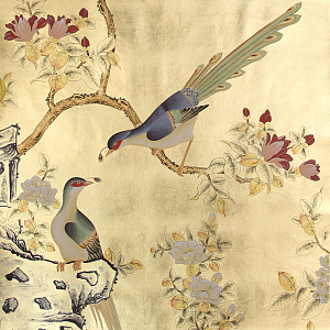 Обои шинуазри Japanese Garden Original colourway on Deep Rich Gold gilded paper