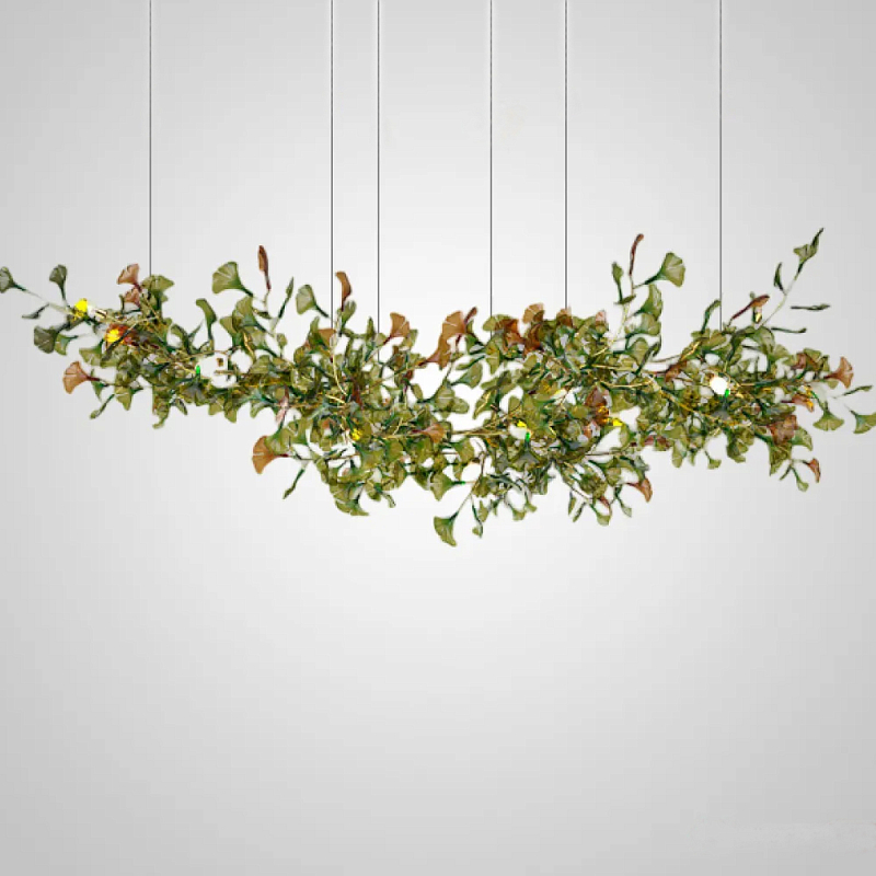 Люстра на ветвистом каркасе с листьями Horizontal Green Floral Chandelier L Зеленый Латунь в Москве | Loft Concept 