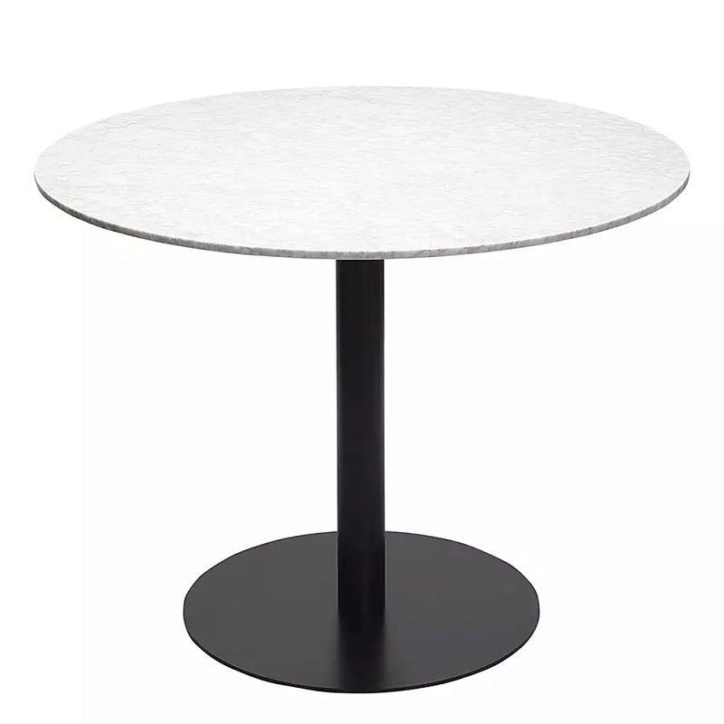 Круглый обеденный стол с белой мраморной столешницей White Tabletop on Black Base Белый Черный в Москве | Loft Concept 