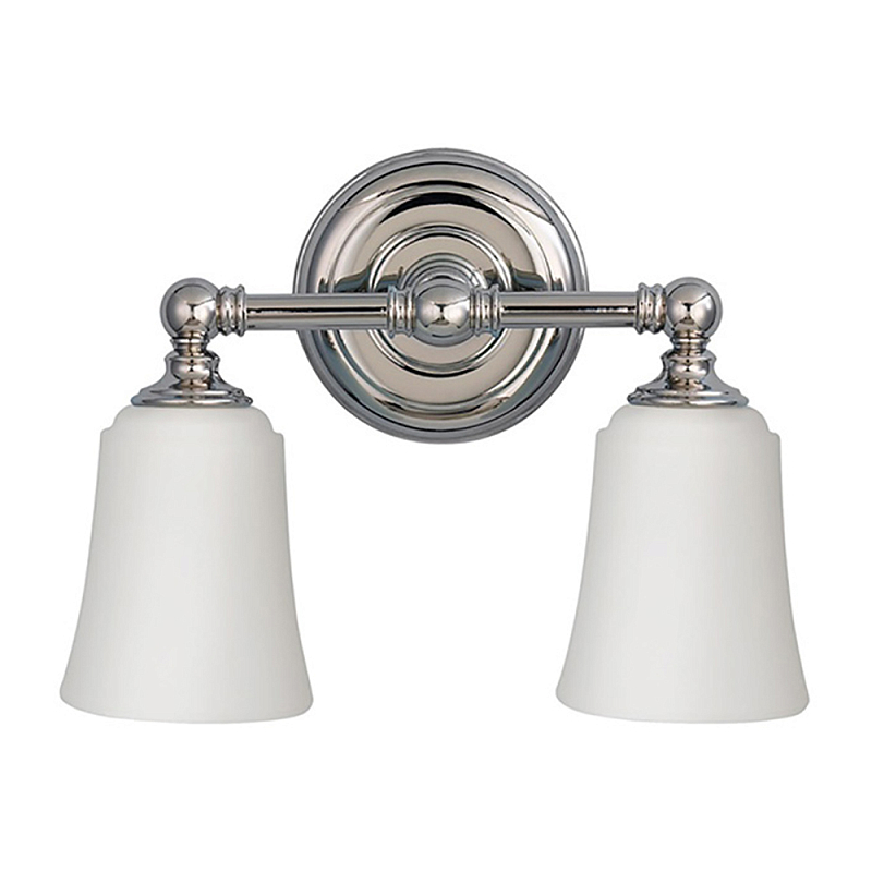 Бра для ванных комнат с 2-мя белыми плафонами в форме колокола на круглом основании цвета хром Feiss Хром Белый в Москве | Loft Concept 