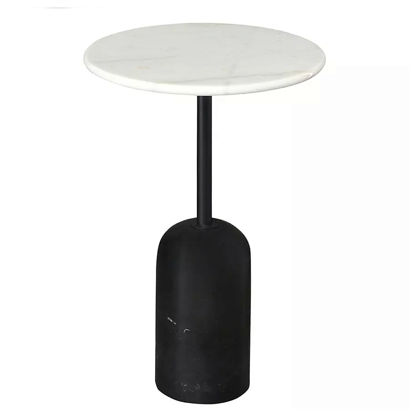 Кофейный столик с белой мраморной столешницей на черном основании Tall Coffee Black and White Table Белый Черный в Москве | Loft Concept 