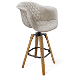 Барный стул со спинкой и мягкой обивкой с ромбами на 4-х деревянных ножках Бежевый Велюр Ava Charm варинант исполнения - 1 | Loft Concept в Москве
