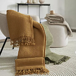 Плед из шерсти цвета охры с бахарамой Waffle Comfort варинант исполнения - 7 | Loft Concept в Москве