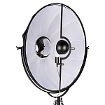 Торшер в виде прожектора с круглым тканевым абажуром на треноге черного цвета Radiance Éclat варинант исполнения - 6 | Loft Concept в Москве