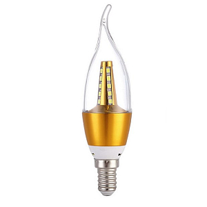 Прозрачная лампочка свеча LED E14 с позолотой