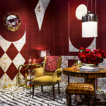 Обои ручная роспись в стиле Арт-деко Assemblage Original colourway on red silk dupion варинант исполнения - 1 | Loft Concept в Москве