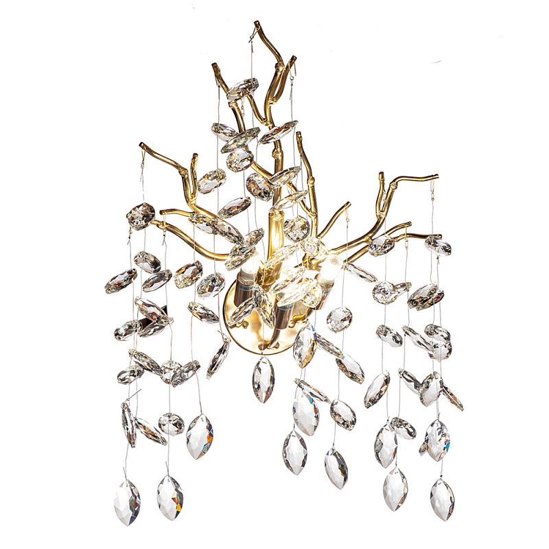Бра с ветвистым каркасом и стеклянными подвесами цвет золото Golden Leaf Fall Золотой Прозрачный в Москве | Loft Concept 
