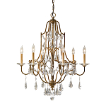 Люстра в бронзовом цвете с 6-ю лампами в форме свечей со стеклянными подвесками в классическом стиле Feiss варинант исполнения - 1 | Loft Concept в Москве