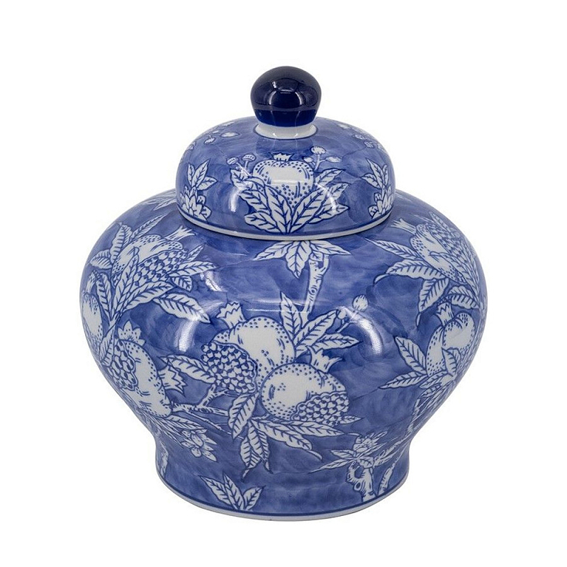 Ваза с крышкой в китайском стиле Гранатовое дерево Blooming Pomegranate Синий Белый в Москве | Loft Concept 