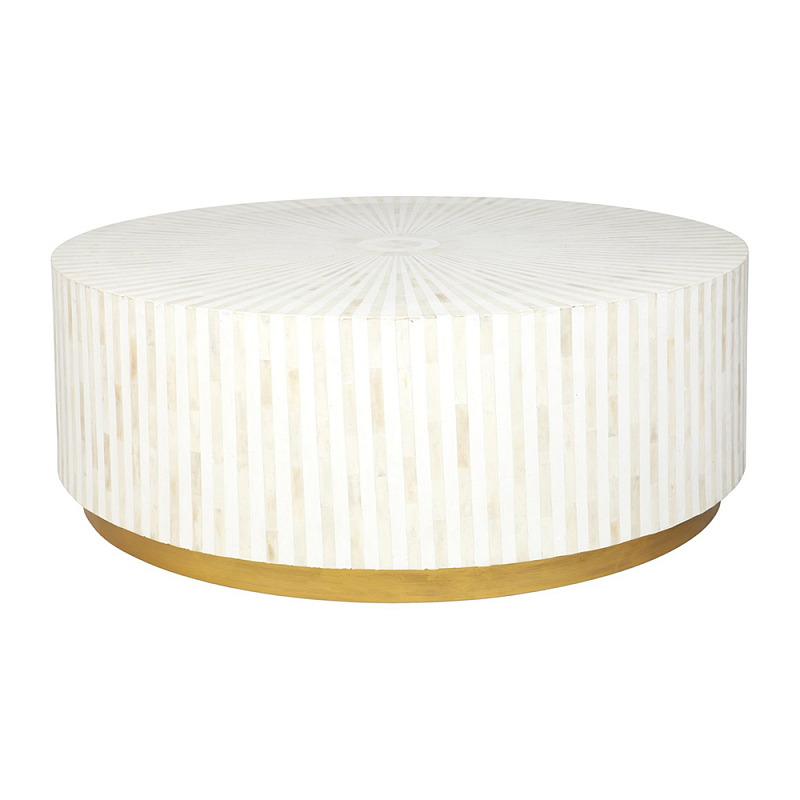 Стол журнальный Белый RADIAL BONE INLAY COFFEE TABLE NATURAL Белый ivory ( слоновая кость ) Золотой в Москве | Loft Concept 