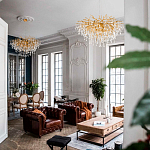 Люстра подвесная с прозрачными стеклянными подвесками в форме капель Диаметр 100 см Droplet Chandelier варинант исполнения - 11 | Loft Concept в Москве